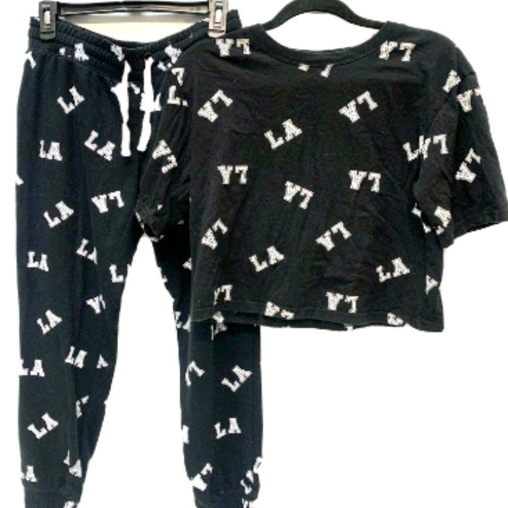 Flirtitude Active Womens 2 piece Pajamas set Size Med/Small Black white